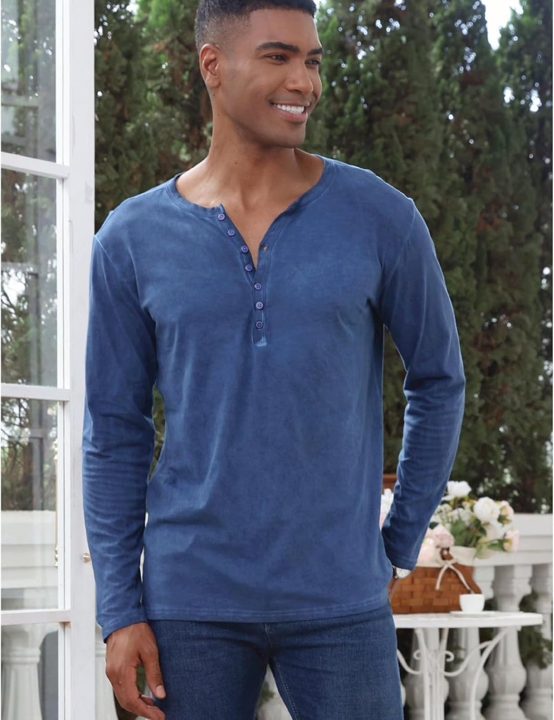 YawYews Henley Shirt Herren Langarm Langarmshirt Herren Longsleeve T Shirt Vintage Tshirt Baumwolle