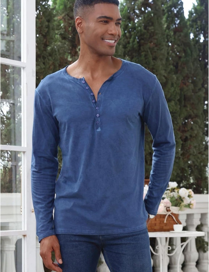 YawYews Henley Shirt Herren Langarm Langarmshirt Herren Longsleeve T Shirt Vintage Tshirt Baumwolle