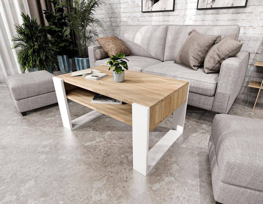 Couchtisch 92×53.6 cm – Wohnzimmertisch aus Holzwerkstoff, Stabiler & moderner Kaffeetisch mit zusät