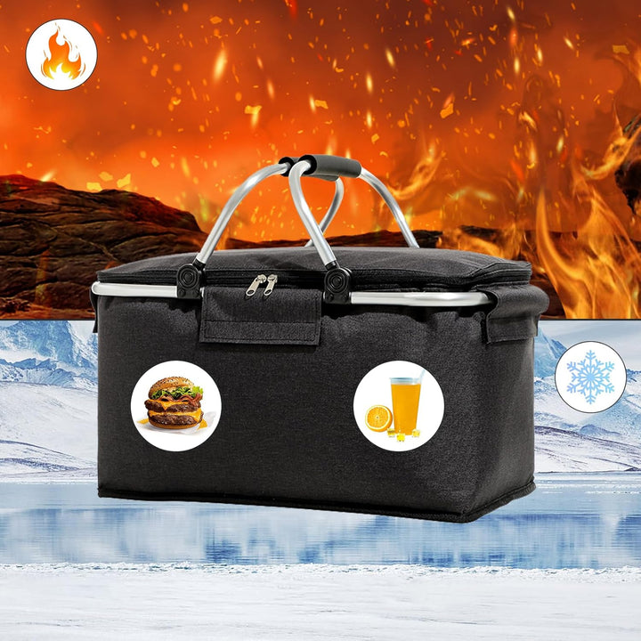 Einkaufskorb Faltbar 18,5L mit Lsolierung Faltbarer Einkaufskorb Gross Picknickkorb Kühlkorb Einkauf