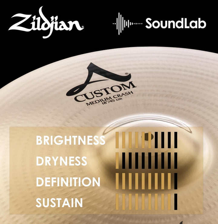 Zildjian A Custom Series - 18" Medium Crash Cymbal - Brilliant Finish Assorted Colors 18 Zoll, 18 Zo