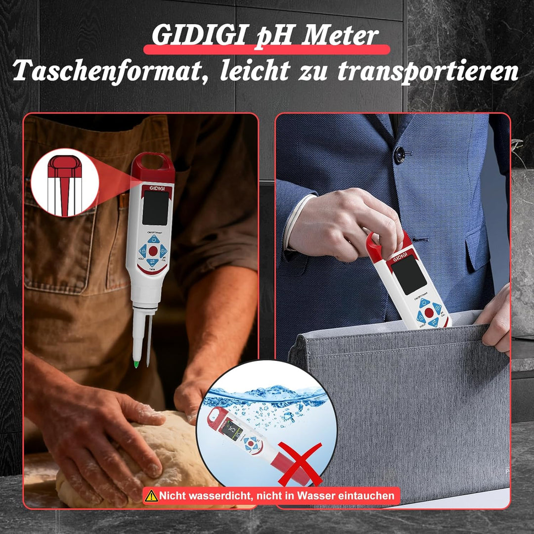 pH Messgerät für Lebensmittel zur Fermentation mit pH-Kalibrierungskits, Farbdisplay, Speerspitze, p