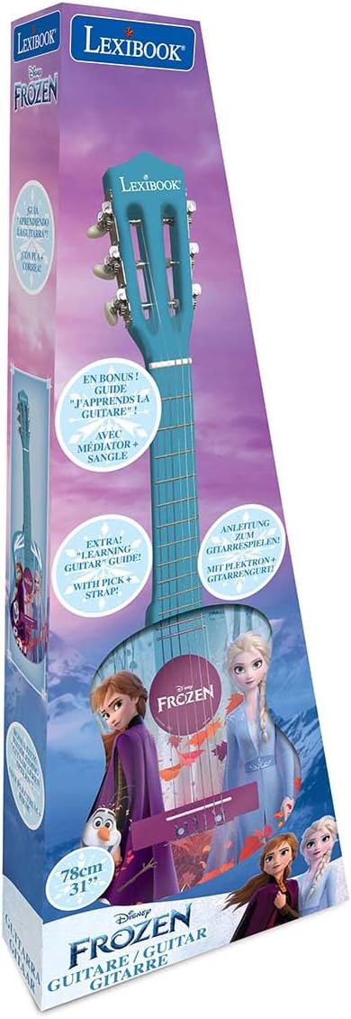 Lexibook Disney Frozen Eiskönigin ELSA Akustikgitarre hölzern, Lernanleitung enthalten, Blau/Lila, K