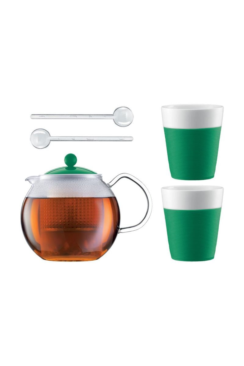 Bodum ASSAM SET Teebereiter mit 2 Gläser und Löffel Tannengrün AK1830-XY-Y15-10