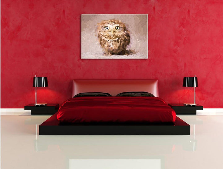Pixxprint Niedliche Nachteule mit süssem Blick Kunst Pinsel Effekt, Format: 100x70 auf Leinwand, 100