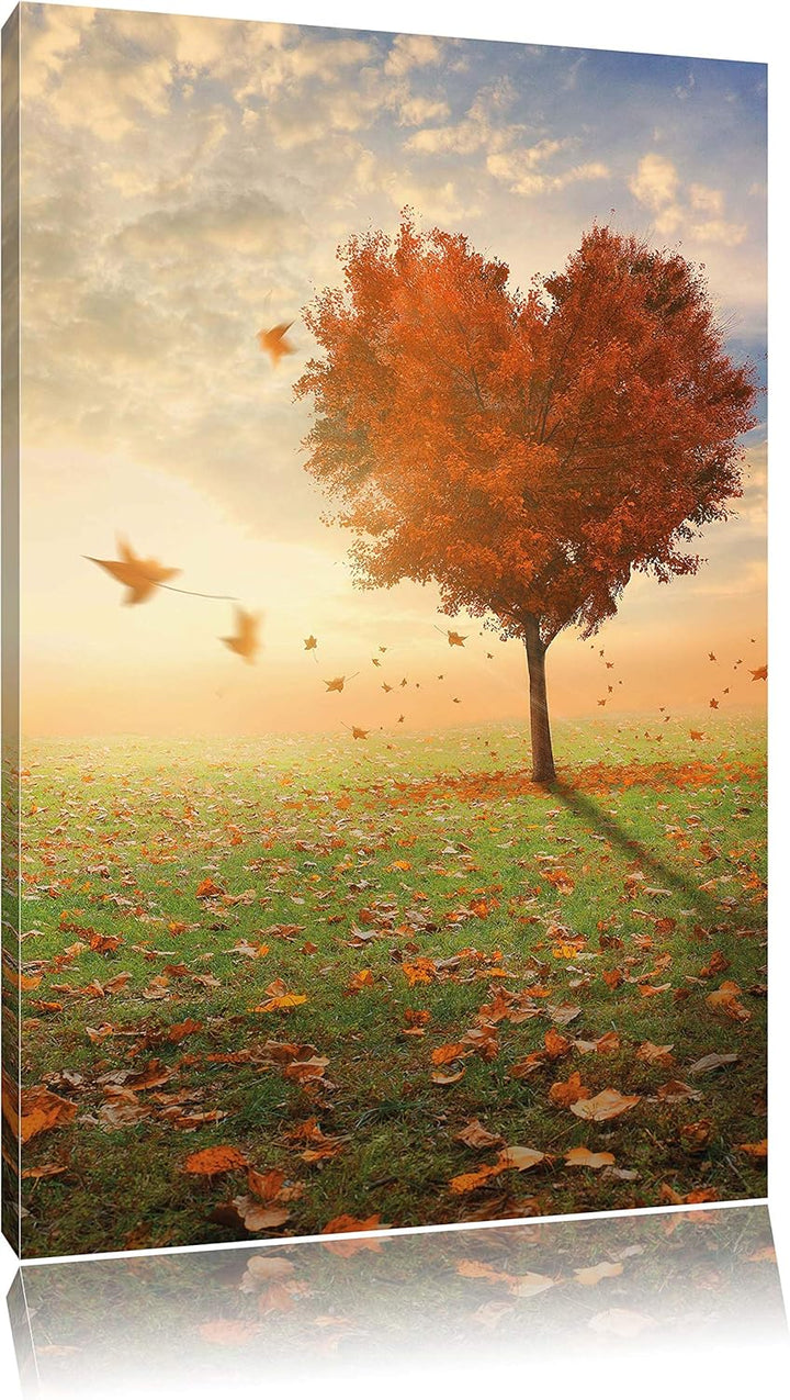 Pixxprint Herzbaum auf Wiese, Format: 70x100 auf hochkantiges Leinwand, 70x100