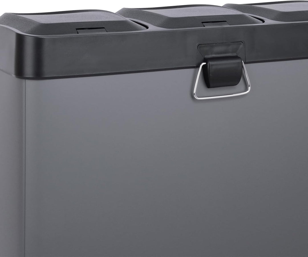 SVITA TC3X20 Treteimer 60 Liter Grau 3x20L Edelstahl dreifach XXL Abfalleimer 3er-Mülleimer Mülltren