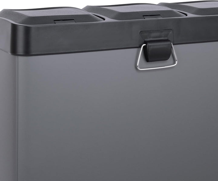SVITA TC3X20 Treteimer 60 Liter Grau 3x20L Edelstahl dreifach XXL Abfalleimer 3er-Mülleimer Mülltren
