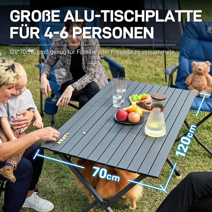 EVER ADVANCED Campingtisch Klappbar Aluminium 120X70CM Klapptisch 80KG Belastbar Aufrollbarer Tischp