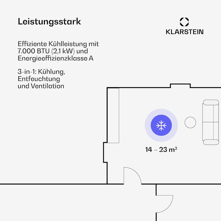 Klarstein Mobile Klimaanlage mit Abluftschlauch, 4-in-1 Klimagerät mit Ventilator, Luftentfeuchter &