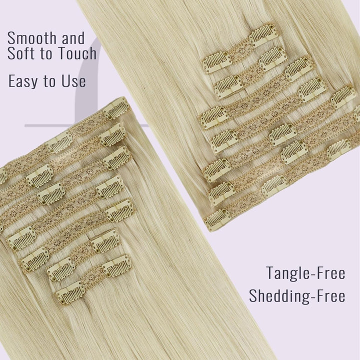 Fshine Clip in Extensions Echthaar Weissblond 35cm 120g Glatt Haar Extension Echthaar Clip in Haarve