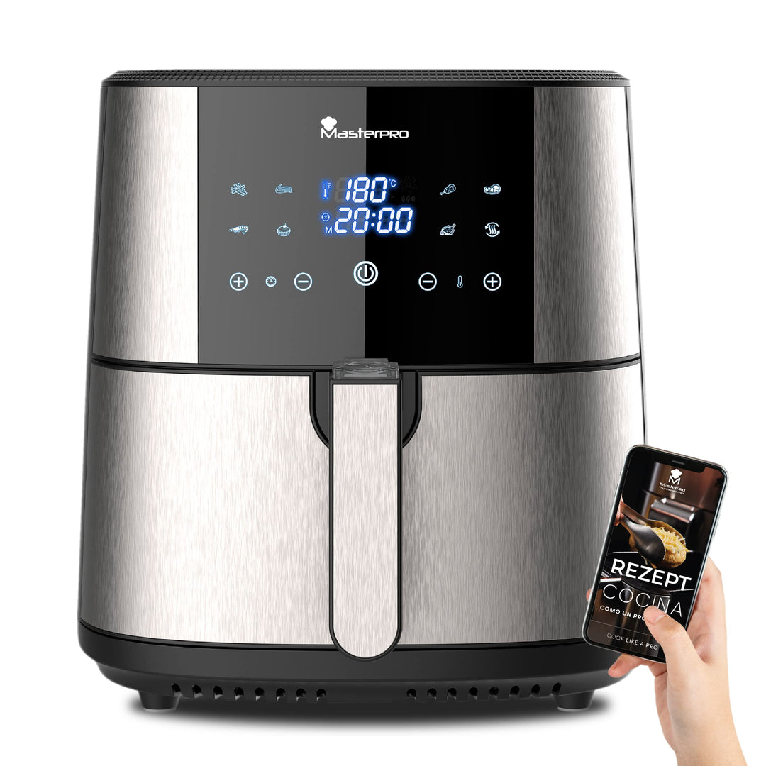 MasterPro Foodies - Fritteuse Ohne Öl, AirFryer XXL, 6L Fassungsvermögen und 1800W Leistung, 90% wen