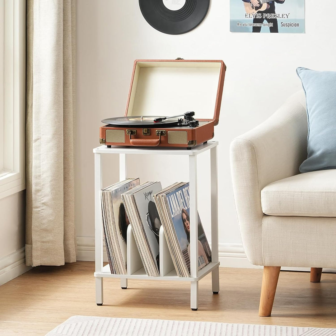 HOOBRO Plattenspieler Ständer, 2 Ebenen Schallplatten Regal, Beistelltisch, Plattenregal mit Trennwä