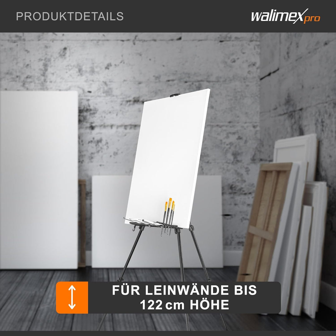Walimex pro Staffelei L 50-165 cm, Leinwandstaffelei aus Aluminium inkl. Transporttasche, Feldstaffe