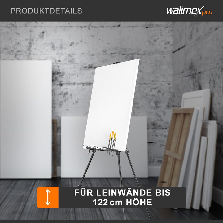 Walimex pro Staffelei L 50-165 cm, Leinwandstaffelei aus Aluminium inkl. Transporttasche, Feldstaffe