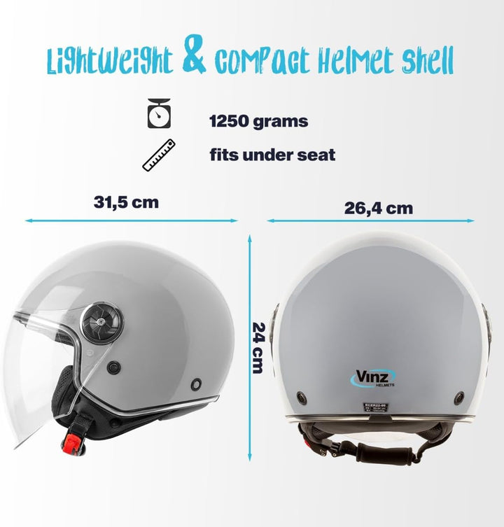 VINZ Tobia Jethelm mit Doppelvisier | Roller Helm mit Sonnenblende | In Gr. XS-XXL | ECE 22.06 Zerti