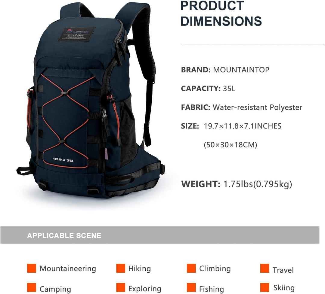 MOUNTAINTOP 35L Wanderrucksack Herren Damen Reiserucksack Trekkingrucksack Leicht Outdoor Camping Ru