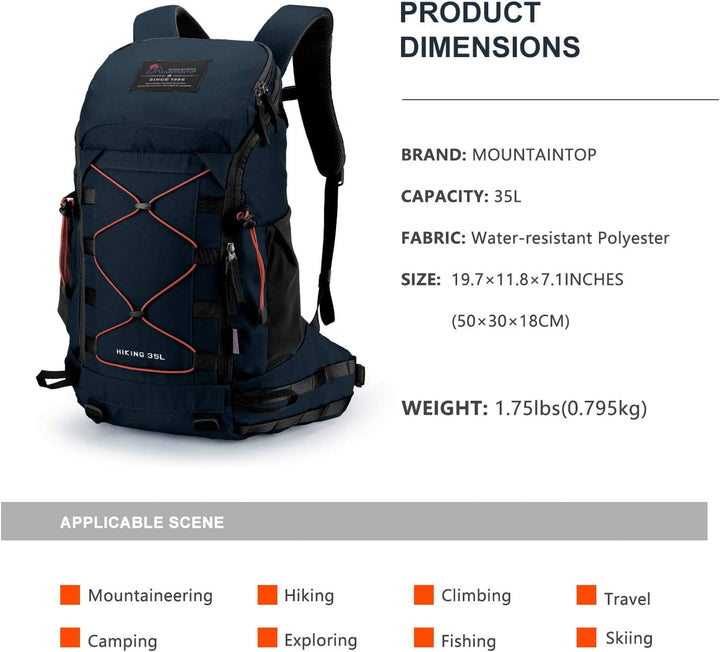 MOUNTAINTOP 35L Wanderrucksack Herren Damen Reiserucksack Trekkingrucksack Leicht Outdoor Camping Ru