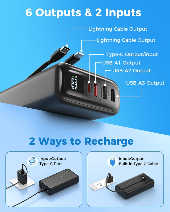 Powerbank 51000mAh, USB-C 22,5W Schnellladegerät Tragbares Ladegerät | Externer Akku mit eingebauten