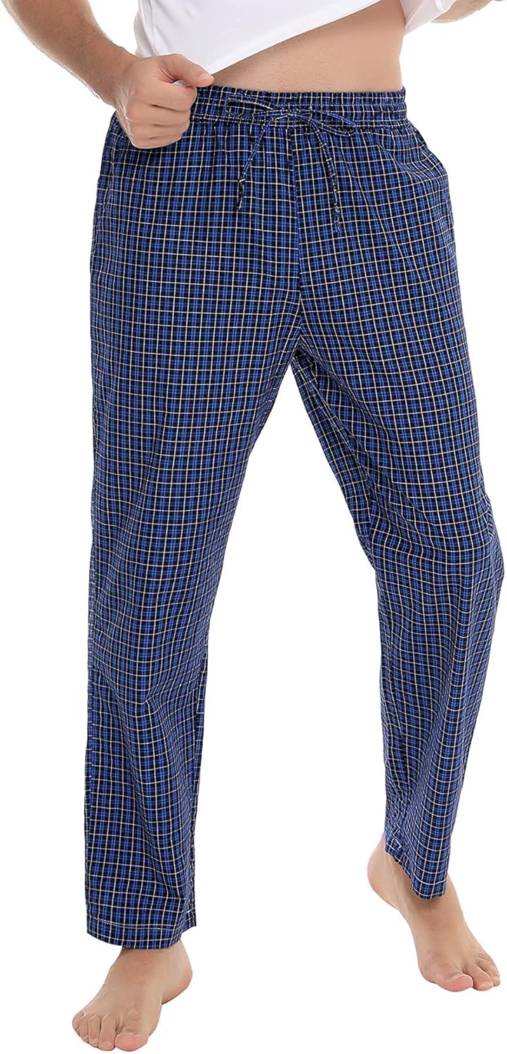 Aseniza Herren Schlafanzughose Lang Baumwolle Karierte Schlafhose Pyjamaunterteil Pyjamahose Freizei