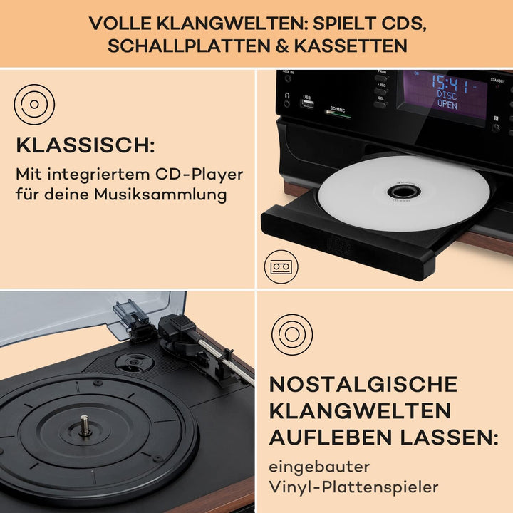 Auna Plattenspieler für Schallplatten, Plattenspieler mit Lautsprecher, CD-Player, USB & DAB Radio,