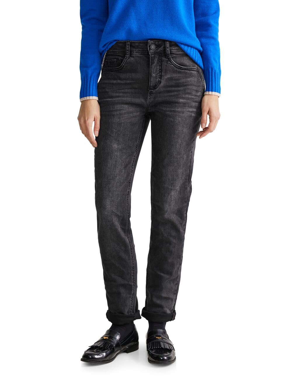 STREET ONE Damen Jeanshose High Waist 25W / 34L Soft Black Wash, 25W / 34L Soft Black Wash