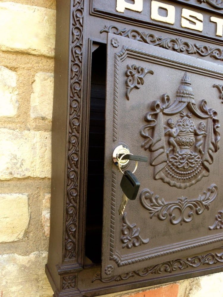Antikas - Briefkasten London braun aus Alu wie historisch englischer Wandbriefkasten