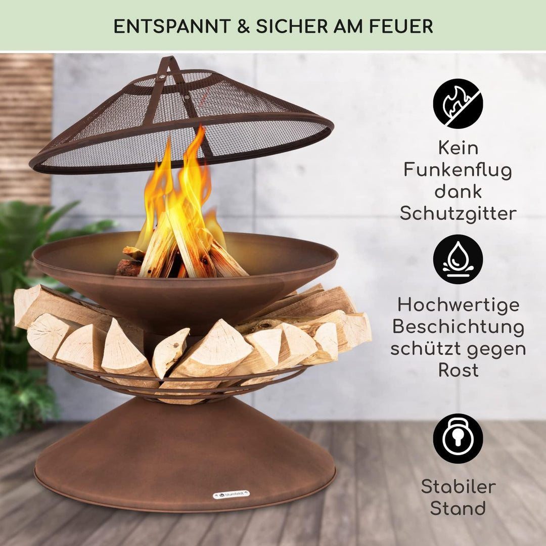 Blumfeldt Feuerschale, Wetterfeste Feuerschale mit Grillrost & Funkenschutz, Stahl-Feuerschalen Klei
