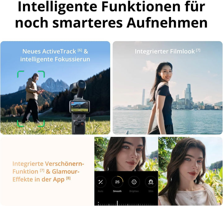 DJI Osmo Pocket 4 Kreativ Combo, Pocket Gimbal Vlog Kamera, 1″ CMOS, 4K/240fps, 3-Achsen-Stabilisier