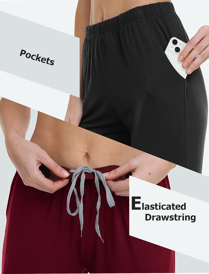 MoFiz Damen Schlafanzughose 3/4 Lang Schlafhose Modal Nachtwäsche Weich Pyjamahose Freizeithose mit