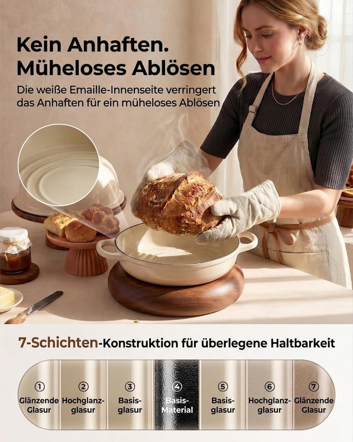 Emaillierter Gusseisen Brotbacktopf mit Sauerteig Starter-Set – 5QT (4,7L) runder Schmortopf mit gew