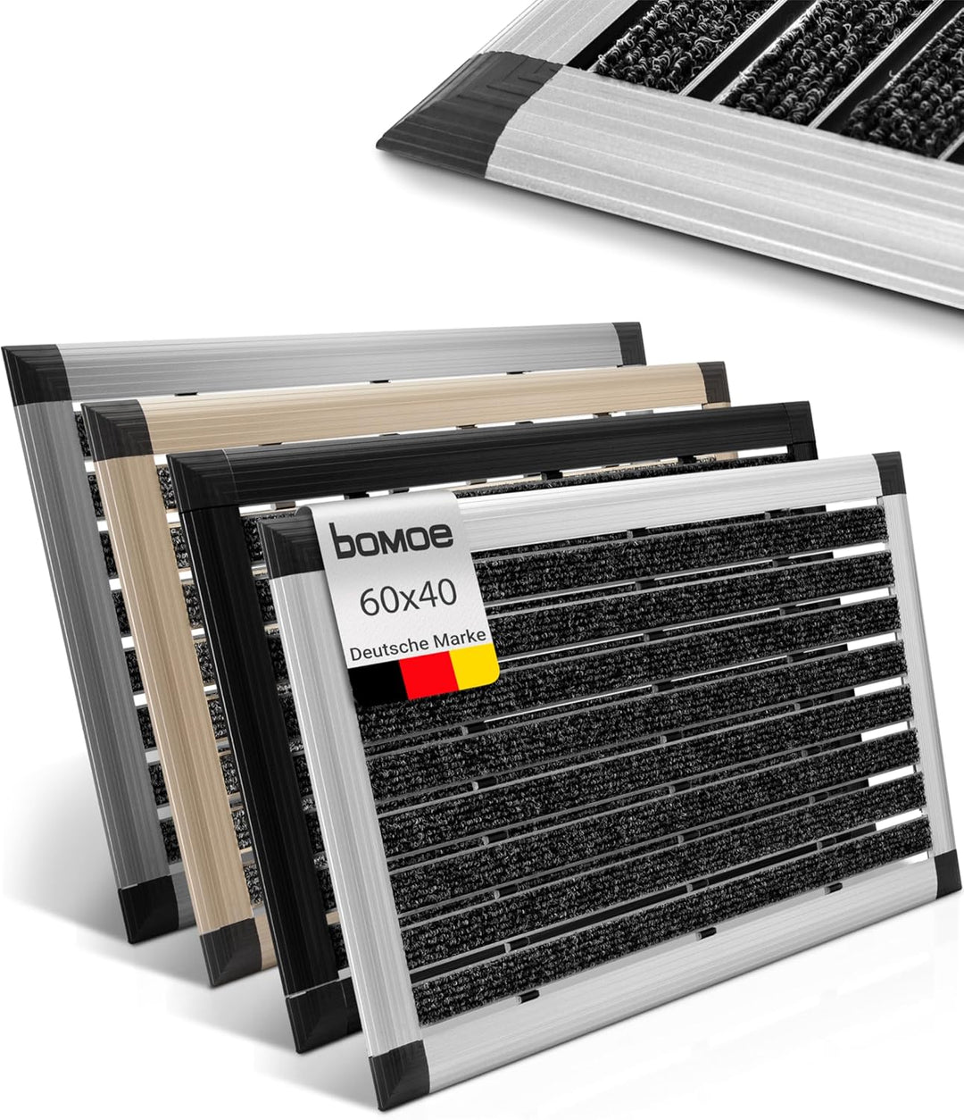 bomoe Fussabtreter Aussenbereich Alu Fussmatte 40x60 cm rutschfest Rostfrei AluGant Haustür Fussabtr
