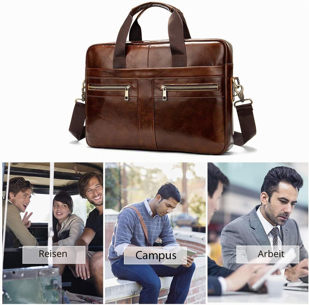 FANDARE Herren Laptop-Aktentaschen Leder Handtasche Business Umhängetasche Wasserdicht Crossbody Mes