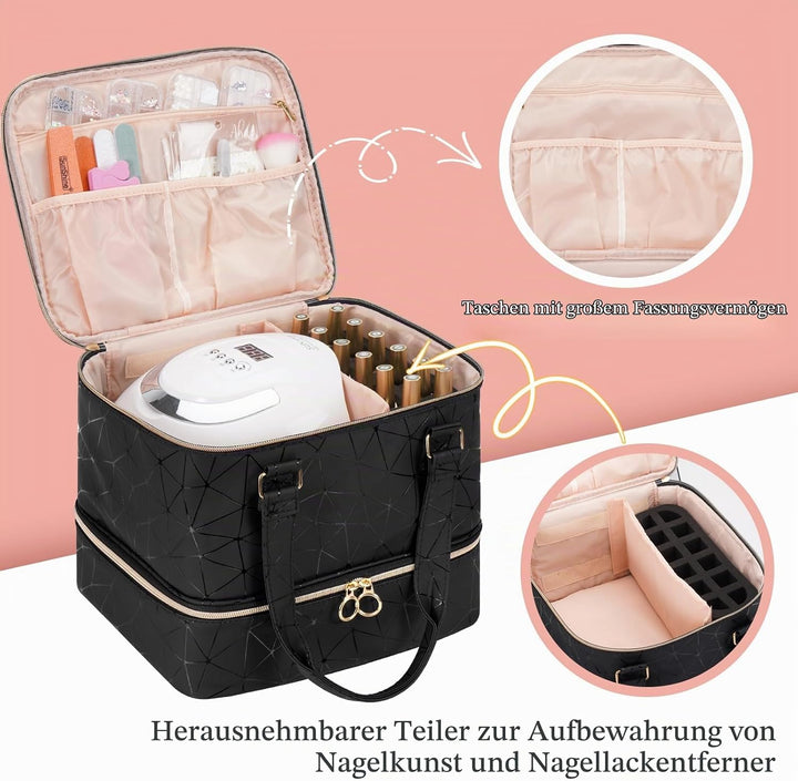 Uross Nagellack Organizer für 54 Nagellackflaschen und 1 LED-Nagellampe, Nagellack Aufbewahrung Tasc