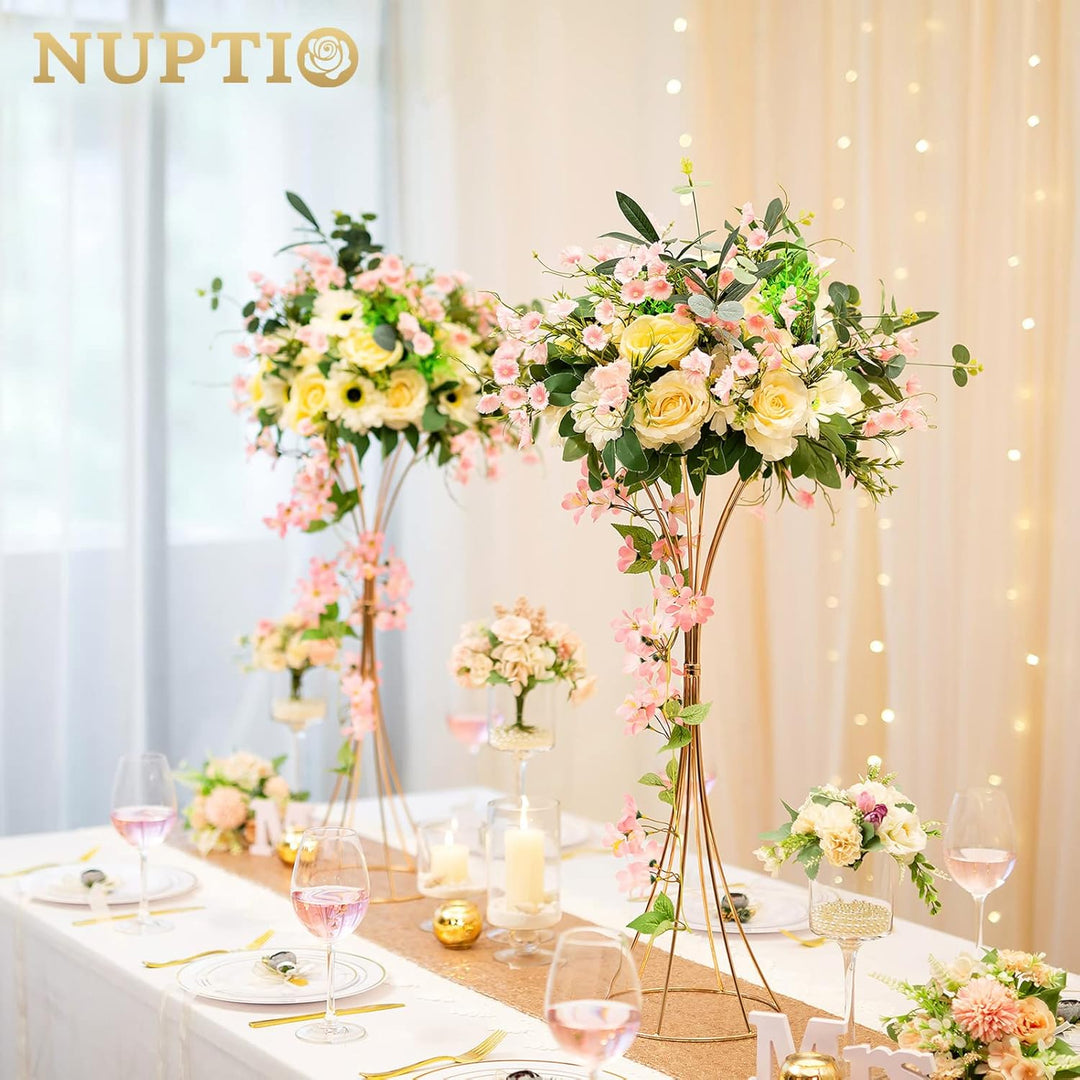 Nuptio 2 Stück Metallblume Trompete Vase 66cm Hoch Goldvase, Hochzeit Mittelstücke für Tische, Künst