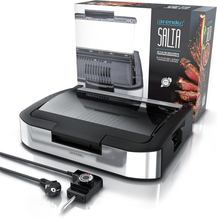 Arendo - Gourmet Tischgrill Elektrogrill Edelstahl - 1800 W - mit Glasabdeckung - für Balkon Garten