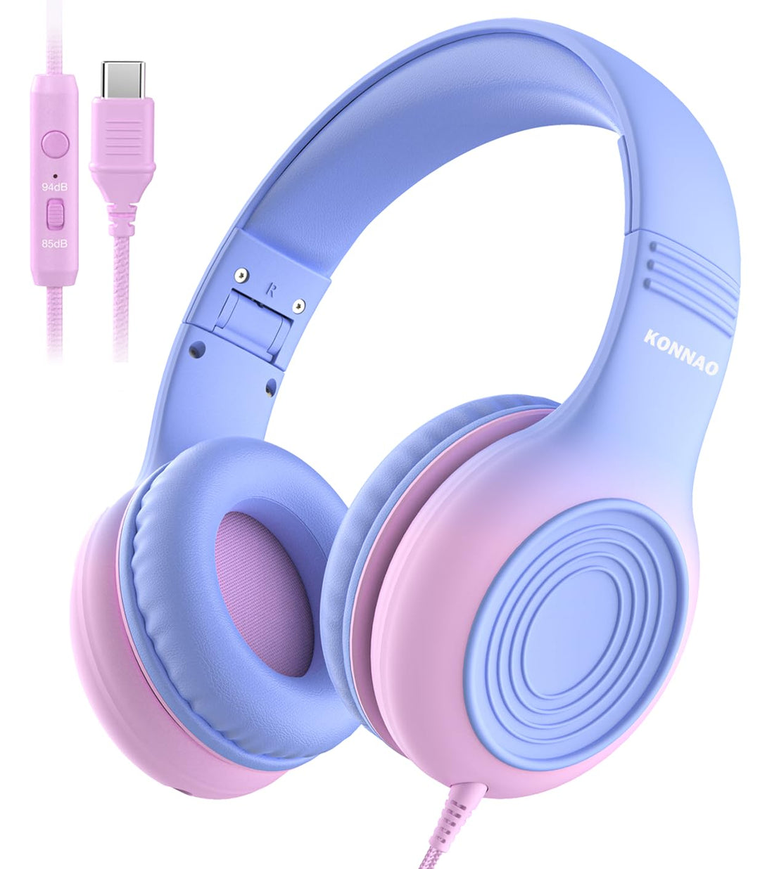 Upgrade USB Typ C Kinder-Kopfhörer, kabelgebundene Kopfhörer für Kinder mit Mikrofon für Jungen und