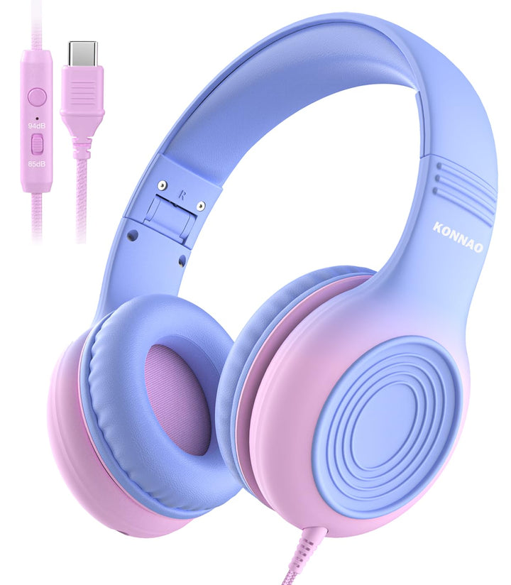 Upgrade USB Typ C Kinder-Kopfhörer, kabelgebundene Kopfhörer für Kinder mit Mikrofon für Jungen und