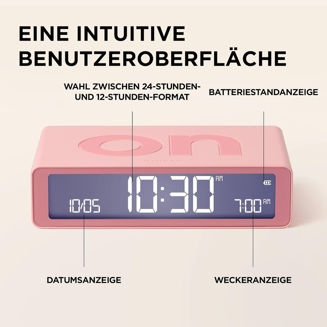 Lexon Flip Mini Reisewecker, digitaler LED-Wecker mit On/Off-Funktion, Einstellbarer Helligkeit, wie