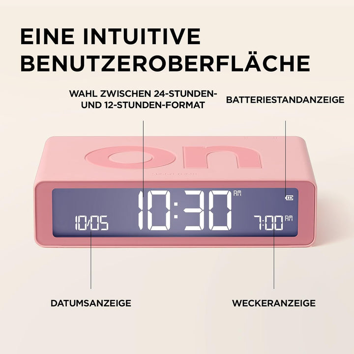 Lexon Flip Mini Reisewecker, digitaler LED-Wecker mit On/Off-Funktion, Einstellbarer Helligkeit, wie