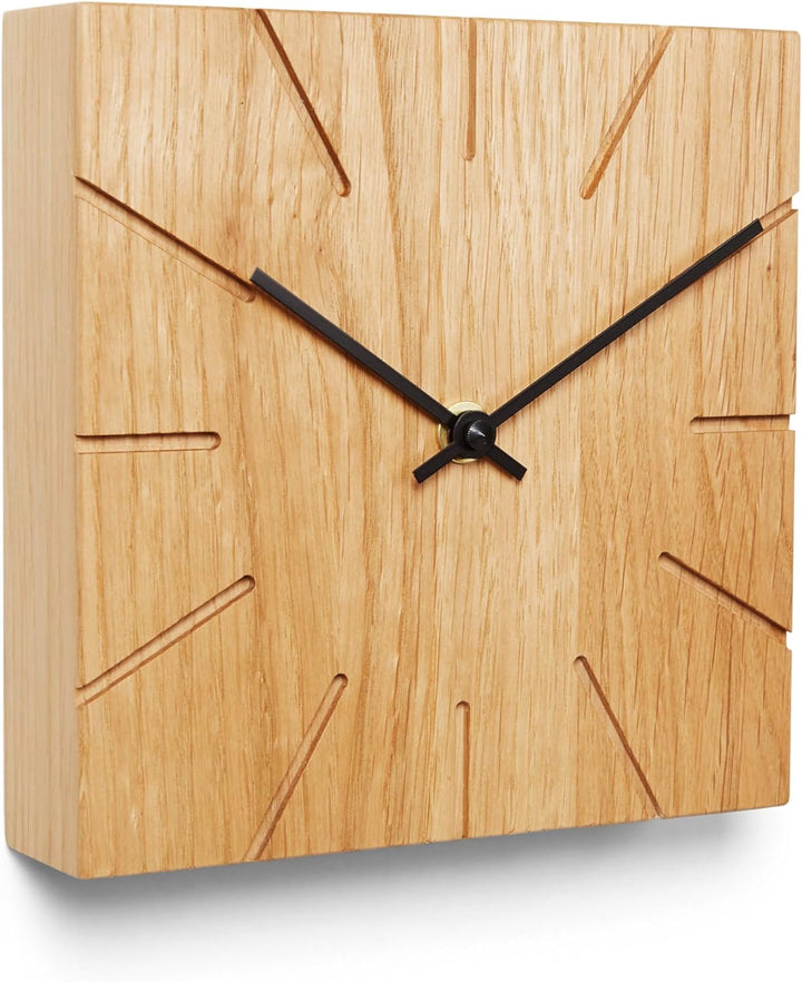 Natuhr Funkuhr Wanduhr Tischuhr Holz - Beam - geräuscharm Massivholz modern Design 17 x 17 cm (Eiche