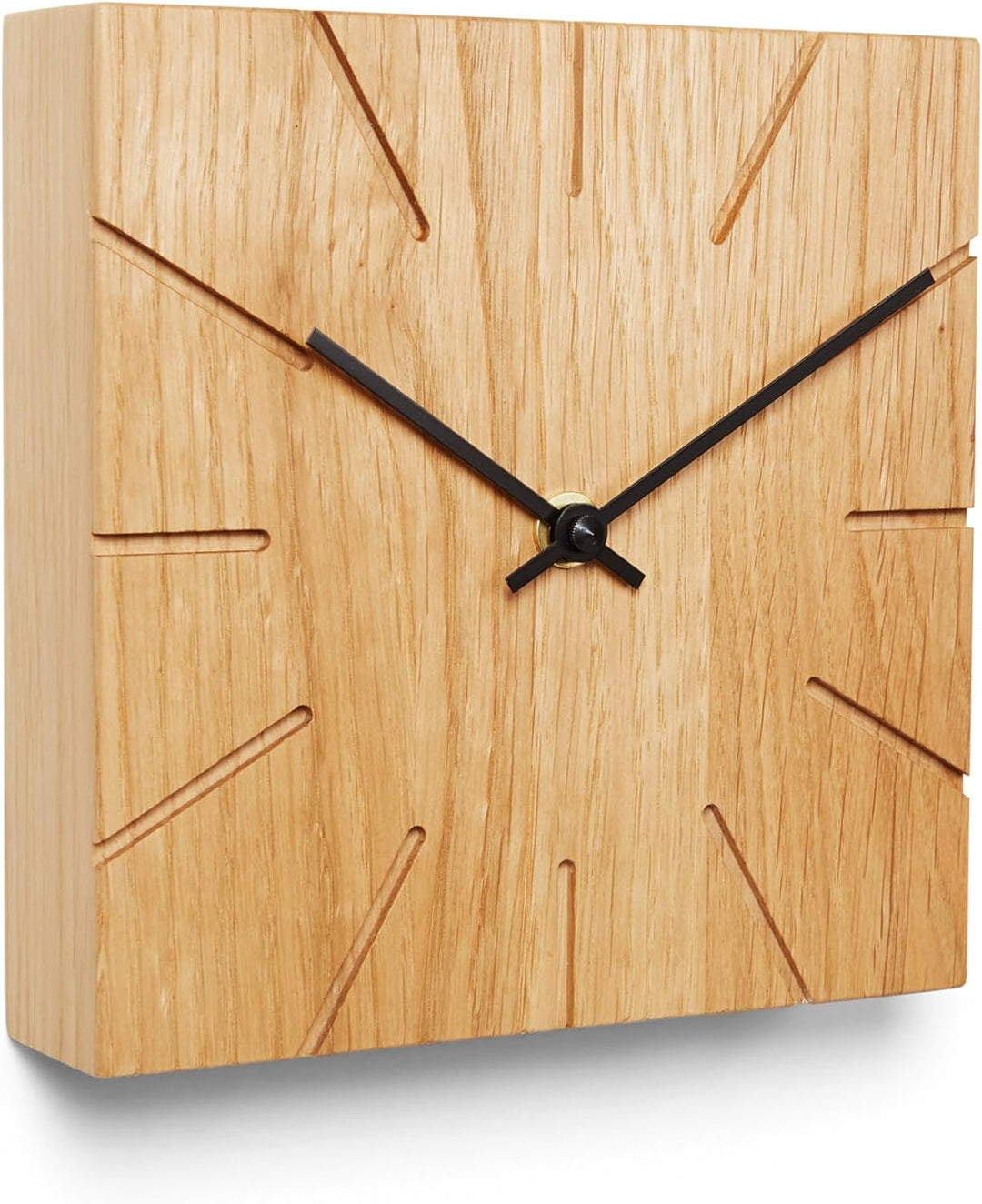 Natuhr Funkuhr Wanduhr Tischuhr Holz - Beam - geräuscharm Massivholz modern Design 17 x 17 cm (Eiche