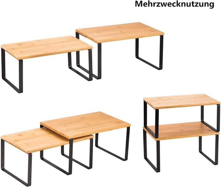 LIANTRAL Küchenschrank Organizer 4er-Set , Küchen Arbeitsplatte Regal Organizer aus Metall und Bambu