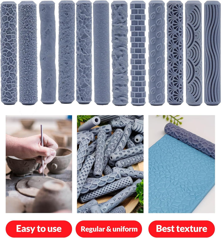 7 Geländestrukturrollen, REDPALACE Bastel-Polymerknete, DIY-Keramikmodellierwerkzeuge, Dekorative Mu