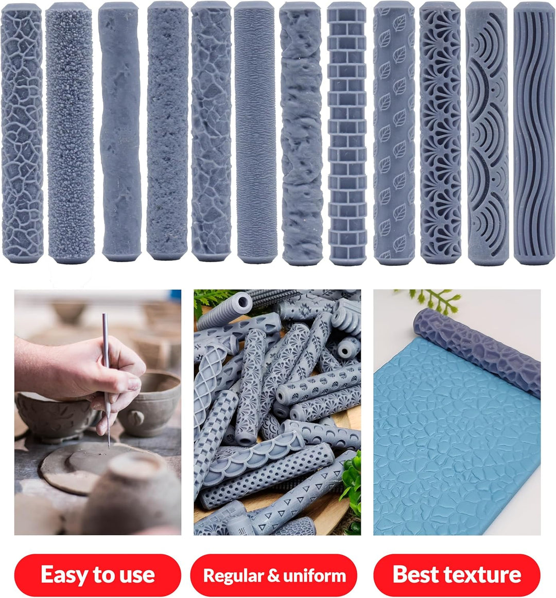 7 Rollen mit Polymer-Textur, Modellierwerkzeuge für Keramik, DIY, dekorative Muster für Kunsthandwer