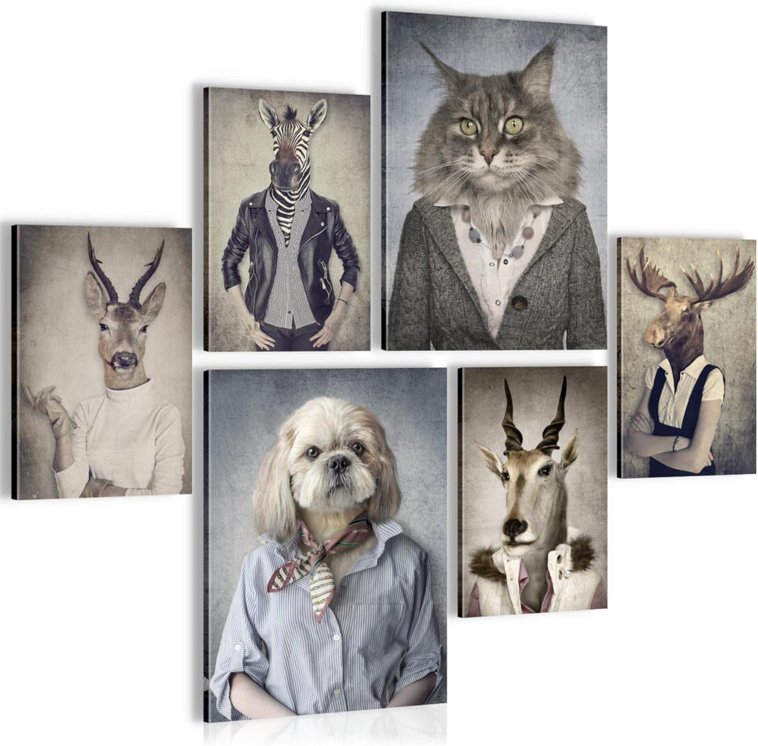 Novart Bilder Set - AUFHÄNGFERTIG - KEIN EXTRA RAHMEN BENÖTIGT - Abstrakt Modern Tiere - Wohnzimmer