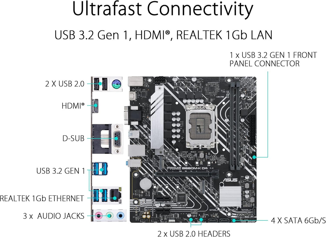 ASUS PRIME B660M-K D4 Gaming Mainboard Sockel Intel LGA 1700 (Intel B660, mATX, DDR4 Speicher, PCIe