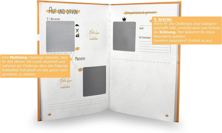 Die Challenge® Erlebnisbuch mit 40+ Abenteuern und Dates für Paare – Interaktives Fotobuch mit Rubbe