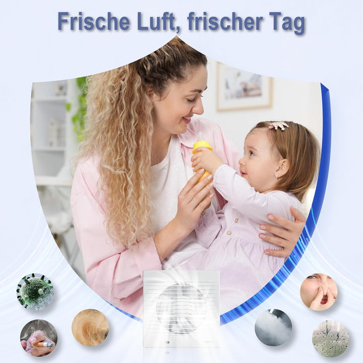 Badlüfter 150mm, 320 m³/h starker Badezimmer Ventilator, 35 dB leiser Abluftventilator für Wand Fens