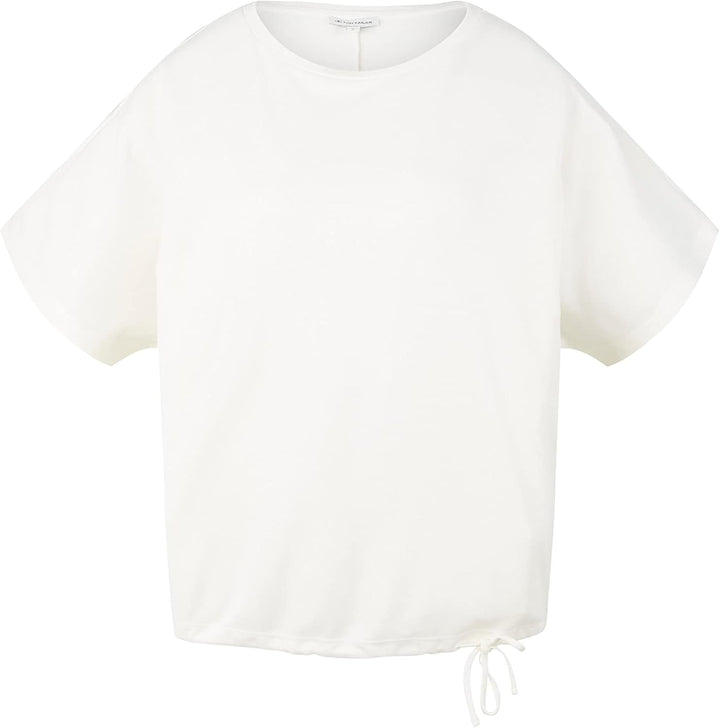 TOM TAILOR Damen Basic T-Shirt mit Bindedetail S 10315 - Whisper White, S 10315 - Whisper White